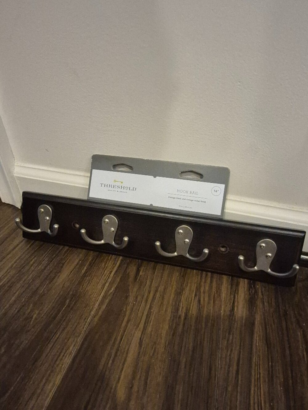 NEW Threshold 16" Hook Rail - Vintage black and vintage nickel finish